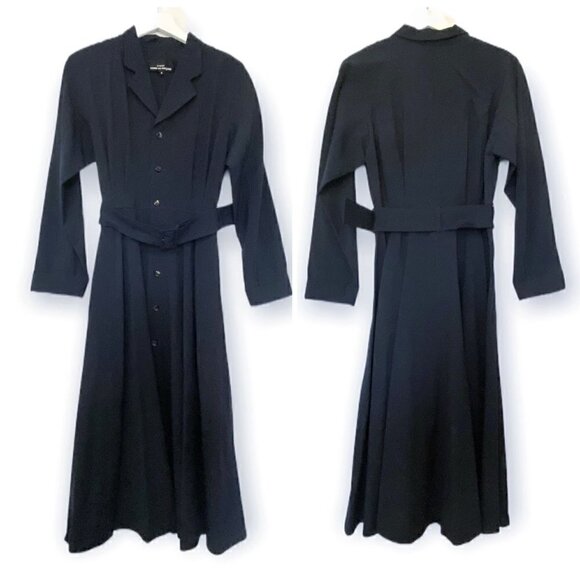 Vintage 90s, Comme des Garçons Tricot Navy Wool Belted Midi Dress, Size Small - Picture 3 of 16